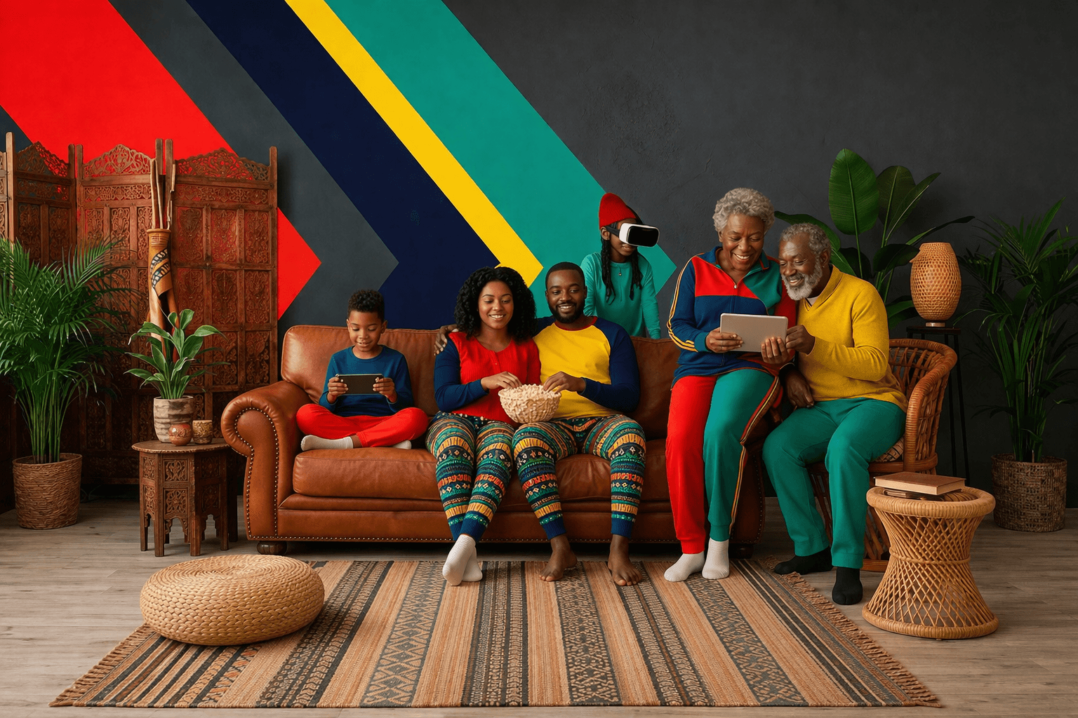 Warm boho living room gathering